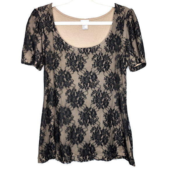 VTG Y2K H&M Black Floral Lace Whimsigoth Dark Fairy Victorian Sheer Layered Top - Picture 2 of 7